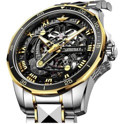 Reloj 3178 OUPINKE Swiss Skeleton for Hombre Automatic Mechanical Tungsten Steel Sapphire Crystal Luxury Dress Wrist Waterproof Luminous