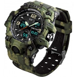 Reloj AD1155 (BK WHITE) MJSCPHBJK Hombre Analog Sports , LED Military Wrist Large Dual Dial Digital Outdoor Electronic Malfunction Two Timezone Back L