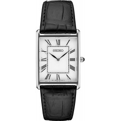 Reloj Seiko SWR049 Men Stainless Steel Quartz Dress with Leather Strap, Black, 20 (Model: SWR049)