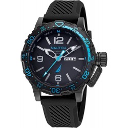 Nautica Men's Stainless Steel Quartz Silicone Strap, Black, 22 Casual Watch (Model: NAPGLF116)