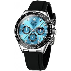 Men Analog Quartz Waterproof Watches Multifunction Chronograph Diamond Moon Phase Luminous Silicone