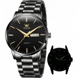 Mens Watch, Dress Analog Quartz Stainless Steel Watches for Men with Day Date, Silver Gold Silver Tw