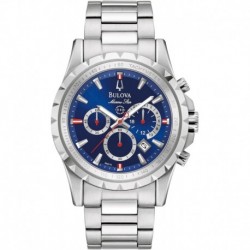 Men’s Marine Star 6-Hand Quartz Chronograph Stainless Steel Watch, Blue Dial, Tachymeter, 100M Water