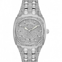 Men's Crystal Phantom 3-Hand Date Quartz Cushion Shaped Case Watch, Pave Crystal Dial, 40mm