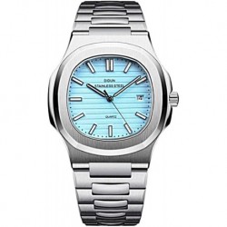 DIDUN Stainless Steel Men Watches Luxury Brand, Blue Dial Nautilus Quartz Wrist Watch Patek Style.