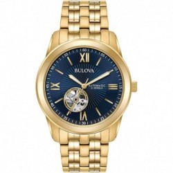 Men's Classic 3 Hand Automatic Gold Stainless Steel Watch, Blue Dial (Model:97A131)