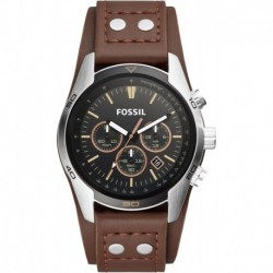 Men's Coachman Quartz Stainless Steel and Leather Chronograph Watch, Color: Silver, Brown (Model: CH