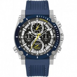 Men's Icon High Precision Quartz 8-Hand Chronograph Silver Stainless Steel Case with Blue Silicone S