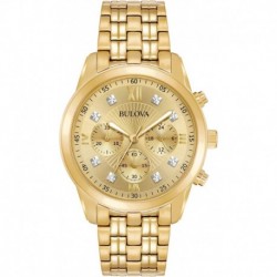 Men's Classic Gold Tone Stainless Steel 6-Hand Chronograph Quartz Watch, Diamond Dial Style: 97D114