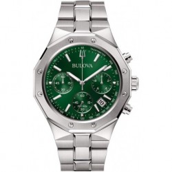 Octagon Chronograph 96B409 Steel Men's Watch with Green Background, Silber, bracelet