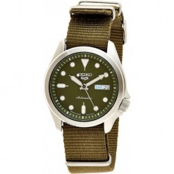 Men's 5 Sports Stainless Steel Automatic Watch with Nylon Strap, Green, 22 (Model: SRPE65)