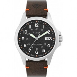 Men's Expedition North Field Solar 41mm Watch - Brown Strap Black Dial Stainless Steel Case