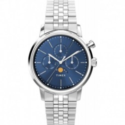 Men's Marlin Moon Phase 40mm Watch - Stainless Steel Bracelet Blue Dial Stainless Steel Case