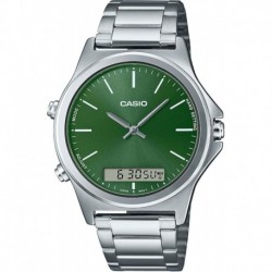 MTP-VC01D-3E Men's Stainless Steel Green Dial Analog Digital Dual Time Zone Watch