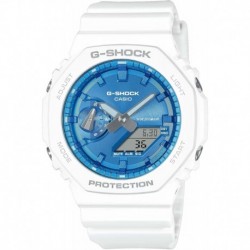 GA2100WS-7A Men's Seasonal 2100 Series Analog Digital White Band Blue Dial G Shock Watch