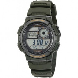 AE1000W-3AV Men's Green Resin Band 5 Alarms Chronograph World Time Watch