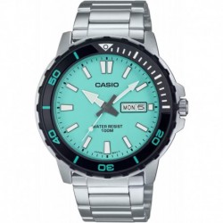 MTD125D-2A2V Men's Marine Sport Stainless Steel Turquoise Blue Dial Day Date 100M Analog Watch