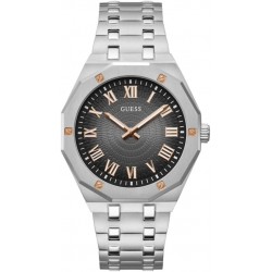 Men's 42mm Watch - Silver Tone Strap Black Dial Silver Case