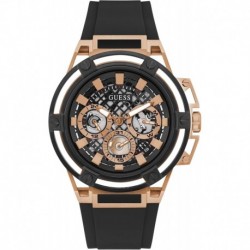 Men's 46mm Watch - Black Strap Black Dial Rose Gold Tone Case