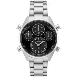 SFJ003 Men's Analog Chronograph Quartz Watch - Black Dial Silver-Tone Stainless Steel Band - Curved