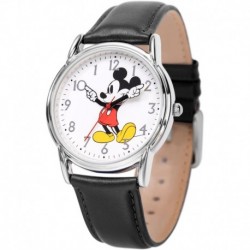 Disney Mickey Mouse Adult Classic Cardiff Articulating Hands Analog Quartz Leather Strap Watch