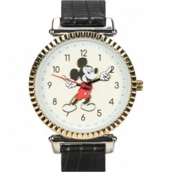 Accutime Disney 100 Mickey Mouse Black Analog Watch for Men, Adults with Leather Band - Japanese Qua