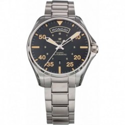 H64645131 Men's H64645131 Pilot Day Date Auto Khaki Aviation Black Dial Stainless Steel Sapphire Gla