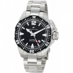 Watch Khaki Navy Frogman Swiss Automatic Watch 42mm Case, Black Dial, Silver Stainless Steel Bracele