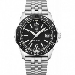 Men's Black Dial Silver Stainless Steel Band Sea Pacific Diver Ripple Dive Swiss Quartz Watch