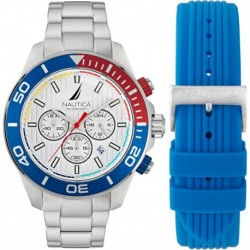 Men's NAPNOF301 One Recycled Stainless Steel Bracelet & Blue Silicone Strap Watch