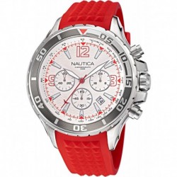 Men's NAPNSS215 NST Grey/White/Red Silicone Strap Watch