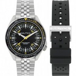 Men's NAPNVF303 Vintage Receycled Stainless Steel Bracelet & Black Silicone Strap Watch