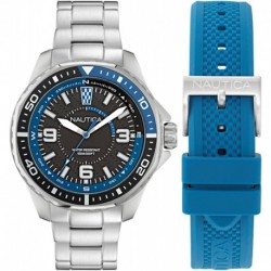 Men's NAPKMF307 KOH May Bay Recycled Stainless Steel Bracelet & Light Blue Silicone Strap Watch