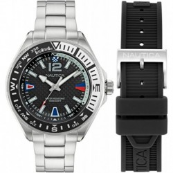 Men's NAPCWF303 Clearwater Beach Recycled Stainless Steel Bracelet & Black Silicone Strap Watch