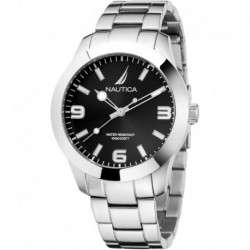 Men's Pacific Beach Stainless Steel Bracelet and Black Silicone Strap Watch (Model: NAPPBF205)