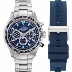 Men's NAPNSF307 NST Chrono Recycled Stainless Steel Bracelet and Blue Silicone Strap Watch