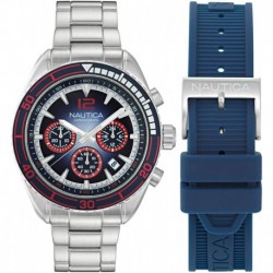 Men's NAPKBF302 Key Biscane Vintage Recycled Stainless Steel Bracelet and Blue Silicone Strap Watch