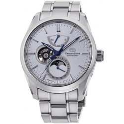 Star Moon Phase Men Contemporary Automatic White Dial Sapphire Glass Watch RE-AY0002S, Silver