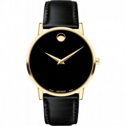 Men's Museum Yellow Gold Watch with Concave Dot Museum Dial, Gold/Black Strap (Model 607271)