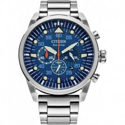 Men's Eco-Drive Weekender Avion Chronograph Field Watch in Stainless Steel, Blue Dial (Model: CA4211