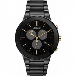 Men's Eco-Drive Modern Axiom Chronograph Watch in Black Ion Plated Stainless Steel, Black Dial (Mode