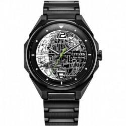 Men's Eco-Drive Star Wars Death Star Black IP Stainless Steel Watch, 3-Hand, Luminous,41mm (Model: B