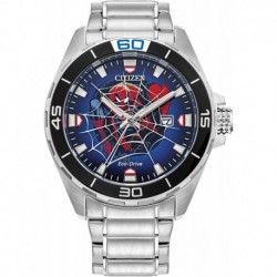 Men's Eco-Drive Marvel Spider Man Watch in Stainless Steel, Spider Man Art Dial (Model: BM7610-52W)