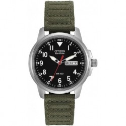 Men's Sport Casual Garrison 3-Hand Day/Date Eco-Drive Nylon Strap Watch, Arabic Markers, 100 Meters