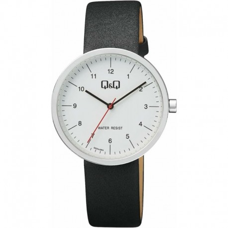 Q&Q Men Analog Quartz Watch with Leather Strap QC24J304, Black, Strap