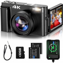 4K Digital Camera for Photography Auto-Focus 4K Camera with 180° 3.0 inch Flip Screen 16X Anti-Shake