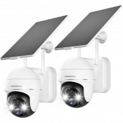 ZUMIMALL Security Cameras Wireless Outdoor - 2 Packs, 360° PTZ Outdoor Camera Wireless Solar Powered