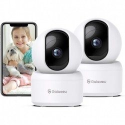 GALAYOU Indoor Security Camera 2K, Pet Camera, 360 Degree WiFi Home Security Camera for Baby/Elder/N