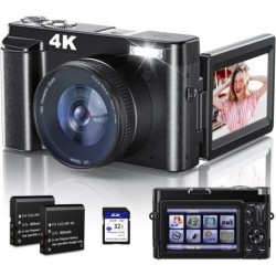 Newest 4K Digital Camera for Photography and Video, 48MP Vlogging Camera with SD Card Autofocus Anti