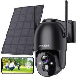 Solar Security Cameras Wireless Outdoor, SeeVision 2K Battery Powered PTZ WiFi 3MP Camera for Home w